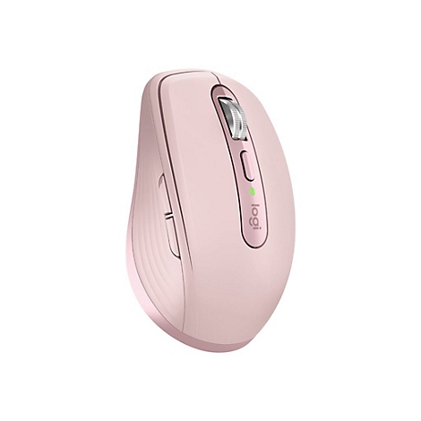 Souris sans fil rose clair de Logitech avec molette de défilement et logo.