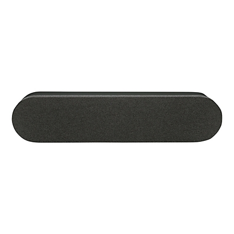 Un objet noir et oblong avec des coins arrondis, placé sur un fond blanc.