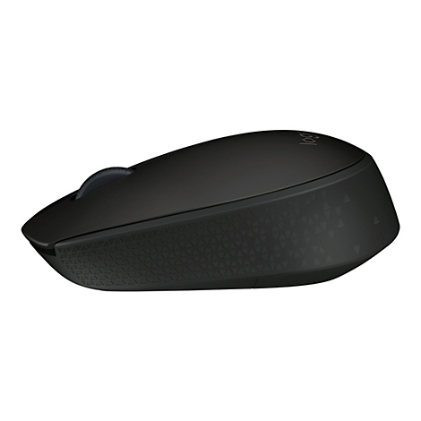 Souris d'ordinateur noire avec molette de dÃ©filement. Logo sur la surface. Vue dÃ©taillÃ©e.