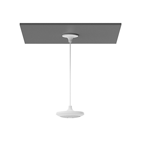 HÃ¤ngeleuchte in WeiÃŸ. Deckenhalterung, Kabel und Lampenschirm sind weiÃŸ. Der Hintergrund ist weiÃŸ.