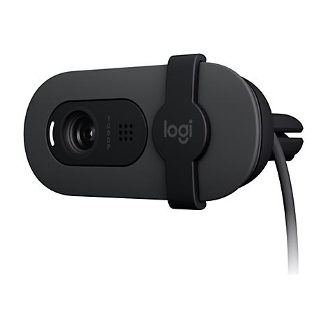 Schwarze Webcam, Logo 'logi', 1080p Beschriftung.