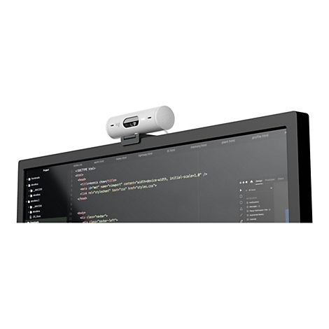 Webcam auf einem Monitor mit geÃ¶ffnetem Code. Die Webcam ist weiÃŸ, der Monitor schwarz.