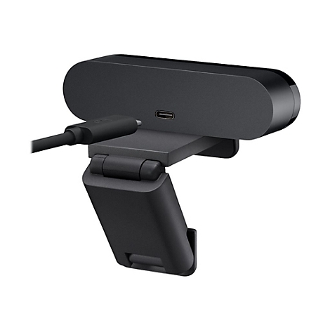 Schwarze Webcam mit USB-C Anschluss und verstellbarem StÃ¤nder.