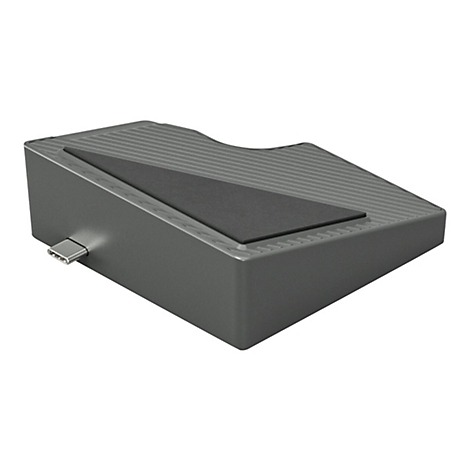 Grauer, abgeschrägter Podest mit USB-C-Anschluss, schwarzem Einsatz und Rillen auf der Oberseite.