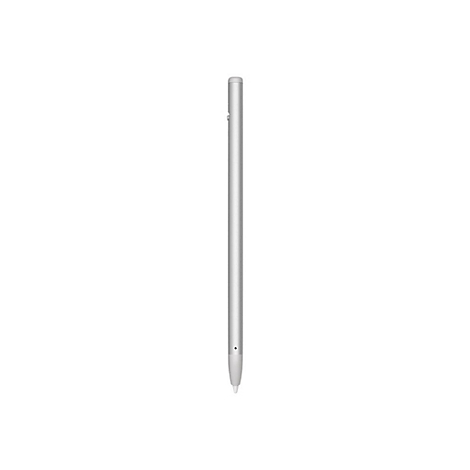 Stylus-Stift in Silber vor weiÃŸem Hintergrund. Spitze und Oberseite des Stifts sind zu sehen.