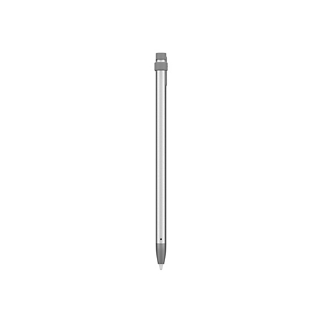 Ein silberner Stylus-Stift mit grauen Enden, isoliert auf weißem Hintergrund.
