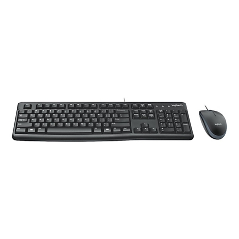 Clavier et souris noirs sur fond blanc.