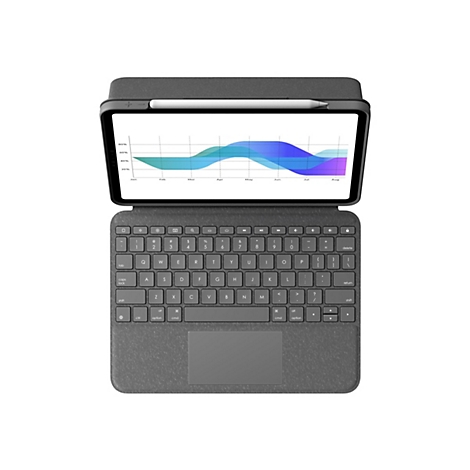 Ein iPad mit abnehmbarer Tastatur und Stift, auf dem ein Diagramm zu sehen ist.
