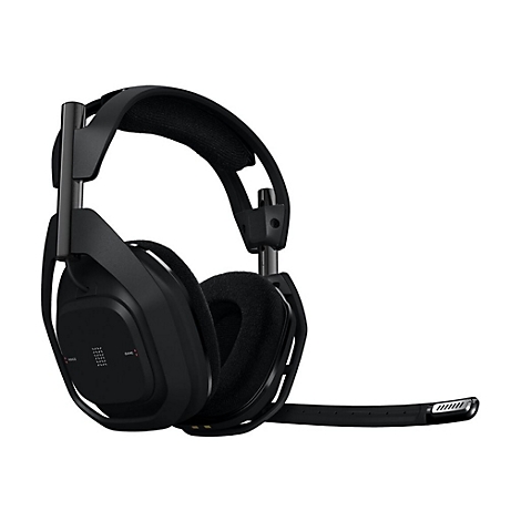 Schwarzes Headset mit Mikrofon. Beide Ohrmuscheln sind gepolstert, der BÃ¼gel ist verstellbar.