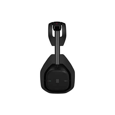 Schwarzes Gaming-Headset. Auf der Oberfläche stehen „Voice“ und „Game“.