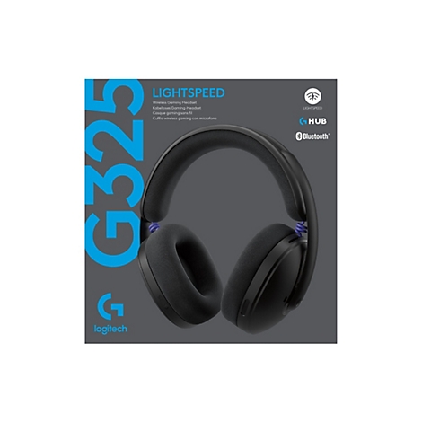 Logitech G325 Gaming-Headset auf grauer Produktverpackung mit blauem Schriftzug.