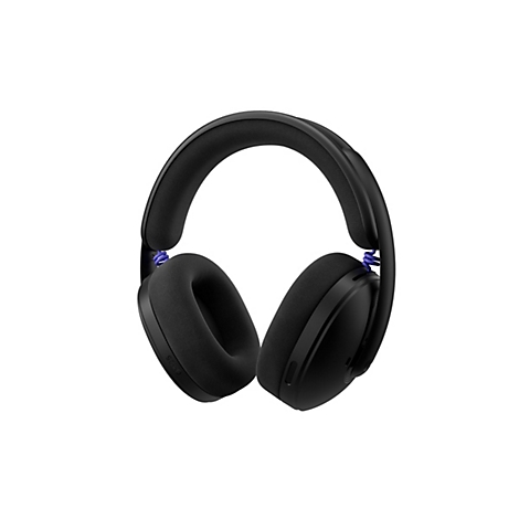 Schwarzer Over-Ear-Kopfhörer mit blauen Akzenten, vor weißem Hintergrund.