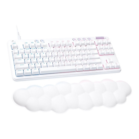 Weisse Gaming-Tastatur mit Wolken-Handballenauflage, pastellfarbene Akzente.