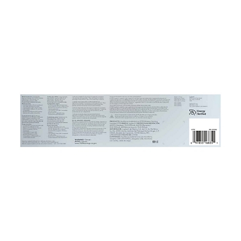 Aufschrift auf grauem Hintergrund mit Textzeilen, Barcode und Logo.
