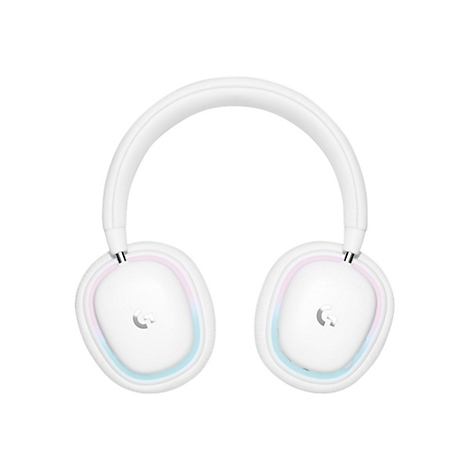 Weißes Headset, das auf einem weißen Hintergrund steht. Die Ohrmuscheln zeigen einen farbigen Rand, und das Logo ist auf beiden Seiten zu sehen.