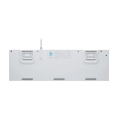 Hellweiße Tastaturunterseite mit Logo und Produktinformationen, Kabelanschluss.