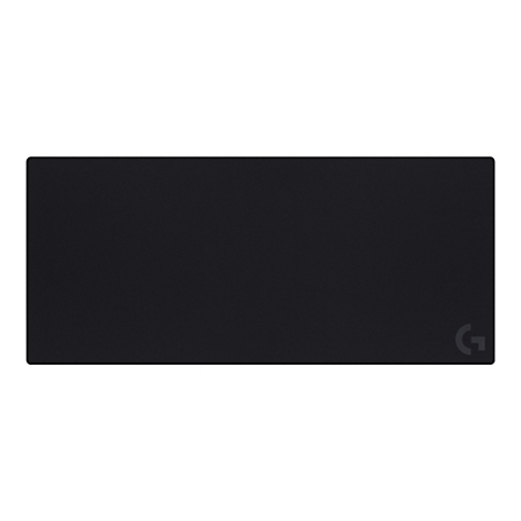 Schwarzes Gaming-Mauspad mit Logo. Texturiertes Material, rechteckig.