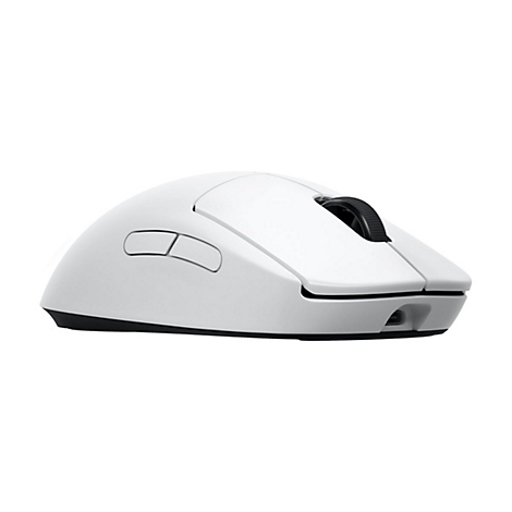 Weisse Gaming-Maus mit schwarzem Scrollrad und KnÃ¶pfen.