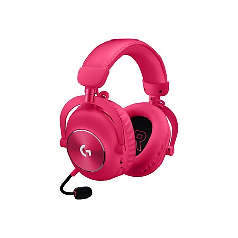 Pinkes Gaming-Headset mit Mikrofon, Logo "G", schwarzem Mikrofon.
