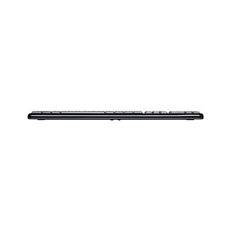 Clavier noir en vue latÃ©rale, sur fond blanc.