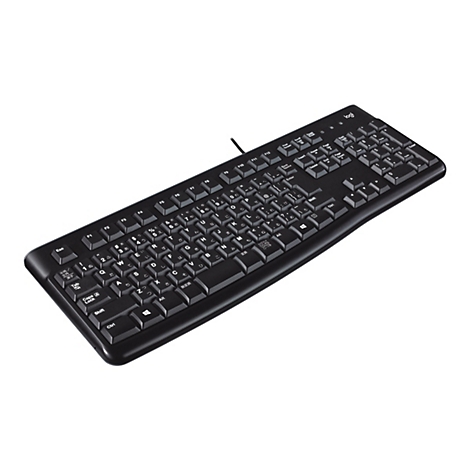 Schwarze Logitech-Tastatur mit japanischem Layout vor weißem Hintergrund. Alle Tasten sind beschriftet, inkl. Sonderzeichen und japanischer Schriftzeichen.