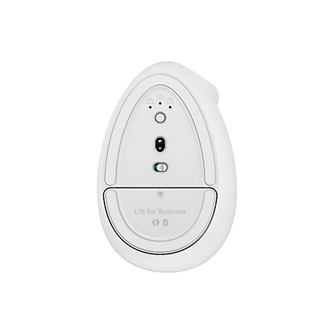 Face infÃ©rieure d'une souris ergonomique blanche. Inscription : Lift for Business.