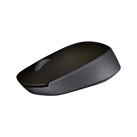 Drahtlose Computermaus in Schwarz, Detailaufnahme. Das Mausrad und der strukturierten Seitengriff sind gut erkennbar.