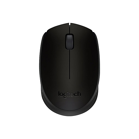 Schwarze Logitech-Maus, Drahtlos, Blick von oben, Logo.