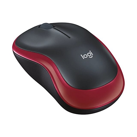 Souris sans fil, noire avec une bordure rouge, logo Logi.