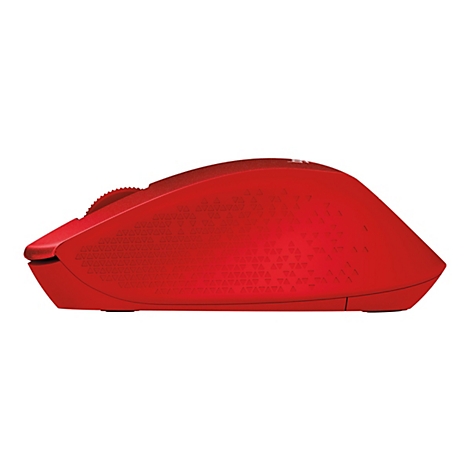 Rote Maus von der Seite. Das Design hat dreieckige Muster.
