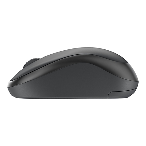 Draufsicht auf eine graue Maus, mit Scrollrad und einem klaren Design.
