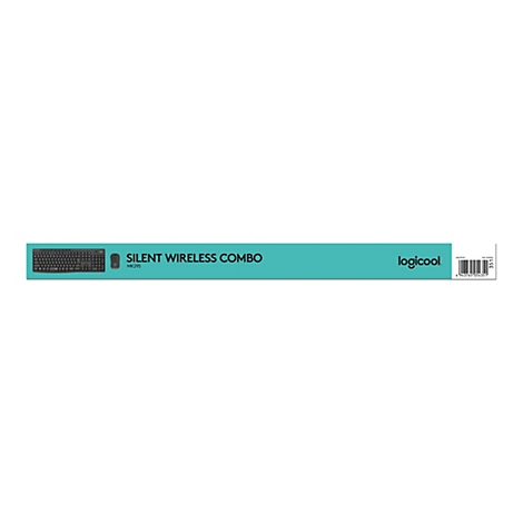 Verpackung eines kabellosen Silent-Tastatur- und Maus-Sets. Das Set ist im Bild enthalten. Auf der Verpackung steht "Silent Wireless Combo".