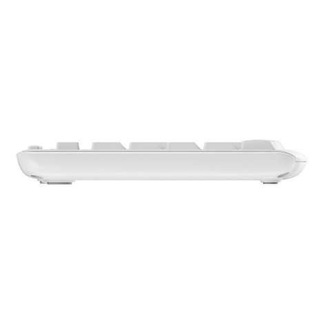 Seitenansicht einer weiÃŸen Tastatur. Tasten und GehÃ¤use sind hell und minimalistisch.