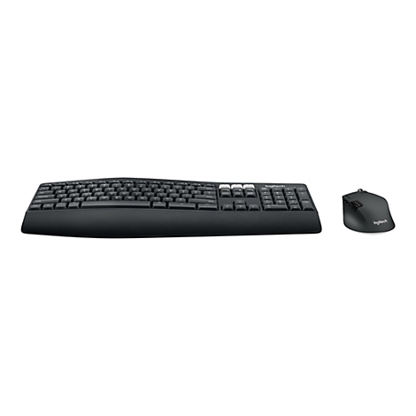 Clavier et souris Logitech noirs sur fond blanc.