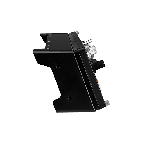 Appareil électronique noir, vue latérale, boutons, molettes.