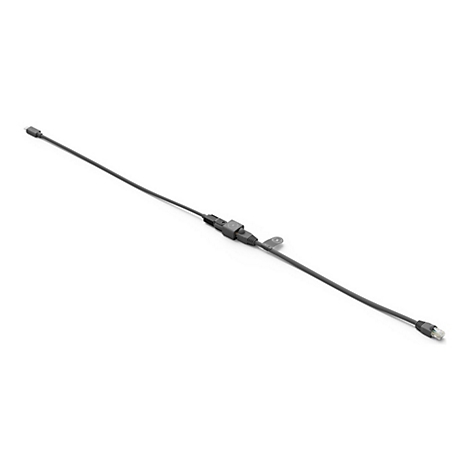 Graues Kabel mit zwei Anschlüssen und einem Verbindungsstück. Ein Ende ist ein USB-C-Stecker, das andere ein Ethernet-Stecker.