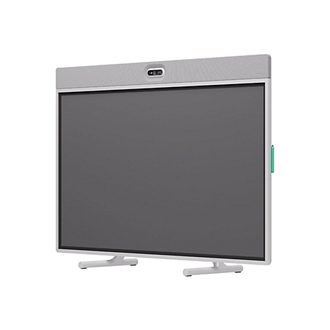 Ein grauer Bildschirm mit weißem Rahmen. Oben eine graue Leiste mit Kamera, unten ein Standfuß.