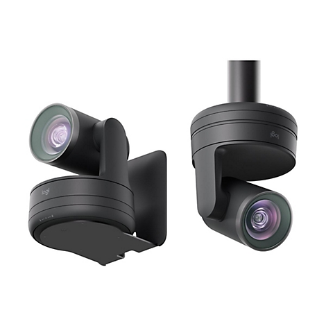 Deux webcams noires, une sur un support, une sur un bras, toutes deux avec le logo Logi.