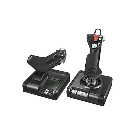 Zwei schwarze Joysticks auf grauen Sockeln. Einer hat einen Handgriff, der andere ist gebogen.