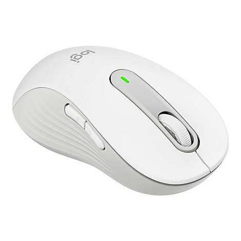 Drahtlose weiße Logitech-Maus mit grauem Akzent und SmartWheel.
