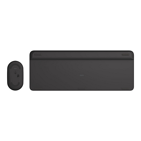 Draufsicht auf eine schwarze Tastatur und Maus auf weiÃŸem Hintergrund.