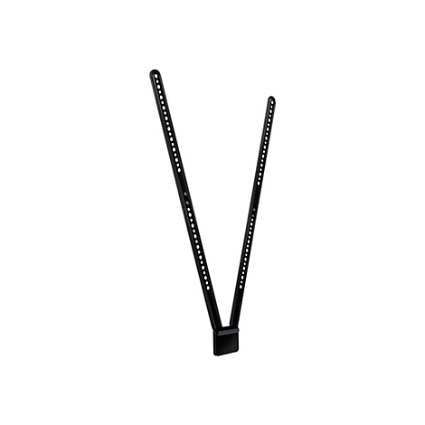 Schwarze TV-Halterung, bestehend aus zwei langen, löchrigen Stäben und einem rechteckigen Verbindungsteil.