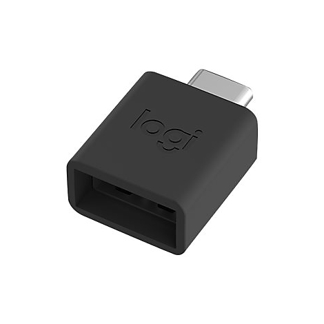 Adaptateur USB-C noir avec le logo 'logi'.