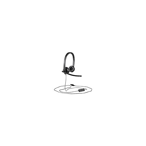 Schwarzes Headset mit Mikrofon und Kabel, vor weiÃŸem Hintergrund.