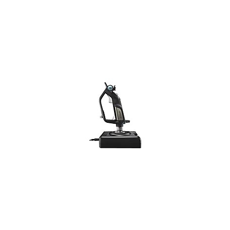 Schwarzer Flightstick auf quadratischer Basis. Details in Silber und TÃ¼rkis.