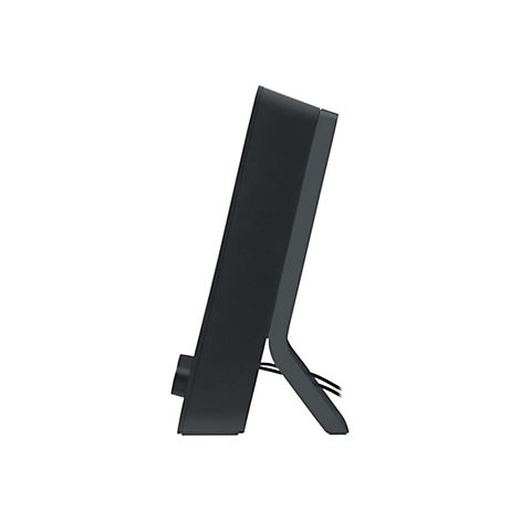 Schwarzer Bildschirm mit Ständer, Seitenansicht.