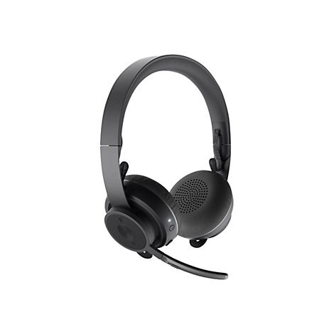 Schwarzes On-Ear-Headset mit Kopfbügel und Mikrofonarm vor weißem Hintergrund.