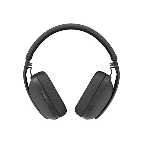 Schwarzer Over-Ear-Kopfhörer vor weißem Hintergrund. Der Kopfbügel und die Ohrmuscheln sind mit strukturiertem Stoff bezogen.