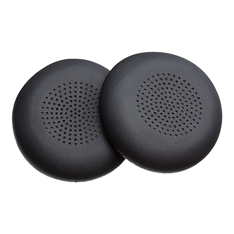 Deux coussinets d'oreille noirs pour casque, ronds, avec de petits trous au milieu. Ils sont cÃ´te Ã  cÃ´te sur fond blanc.