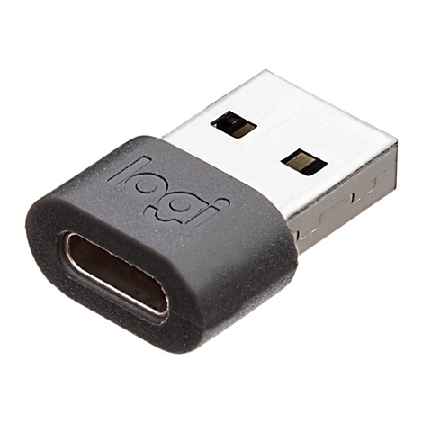 Un adaptateur USB-C vers USB-A, mÃ©tallique et noir, avec logo.